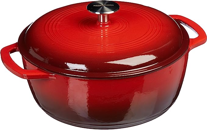 red cast iron covered Dutch oven